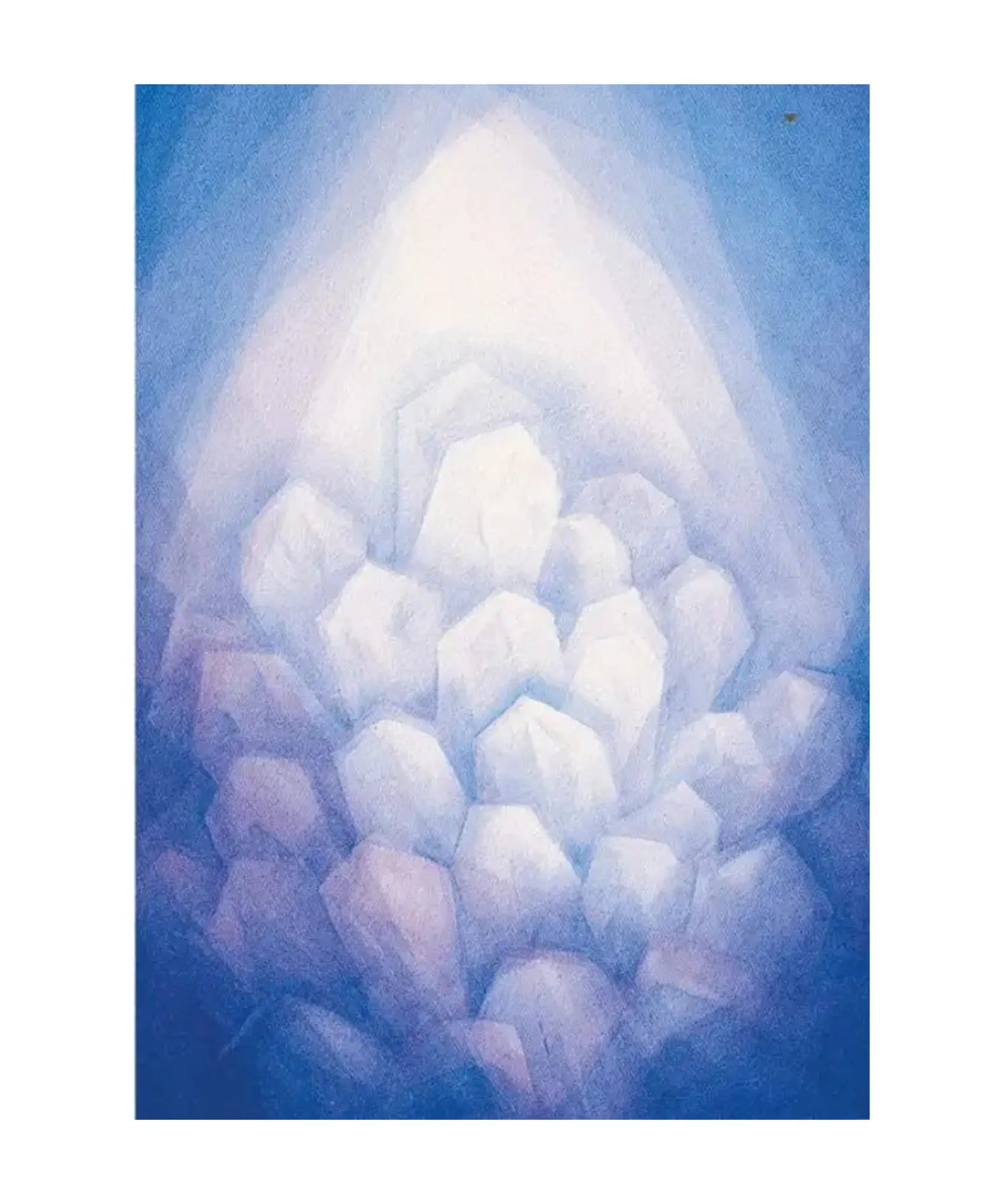 Crystals postcard by Marjan van Zeyl of white crystals in a soft blue-violet crystal cave