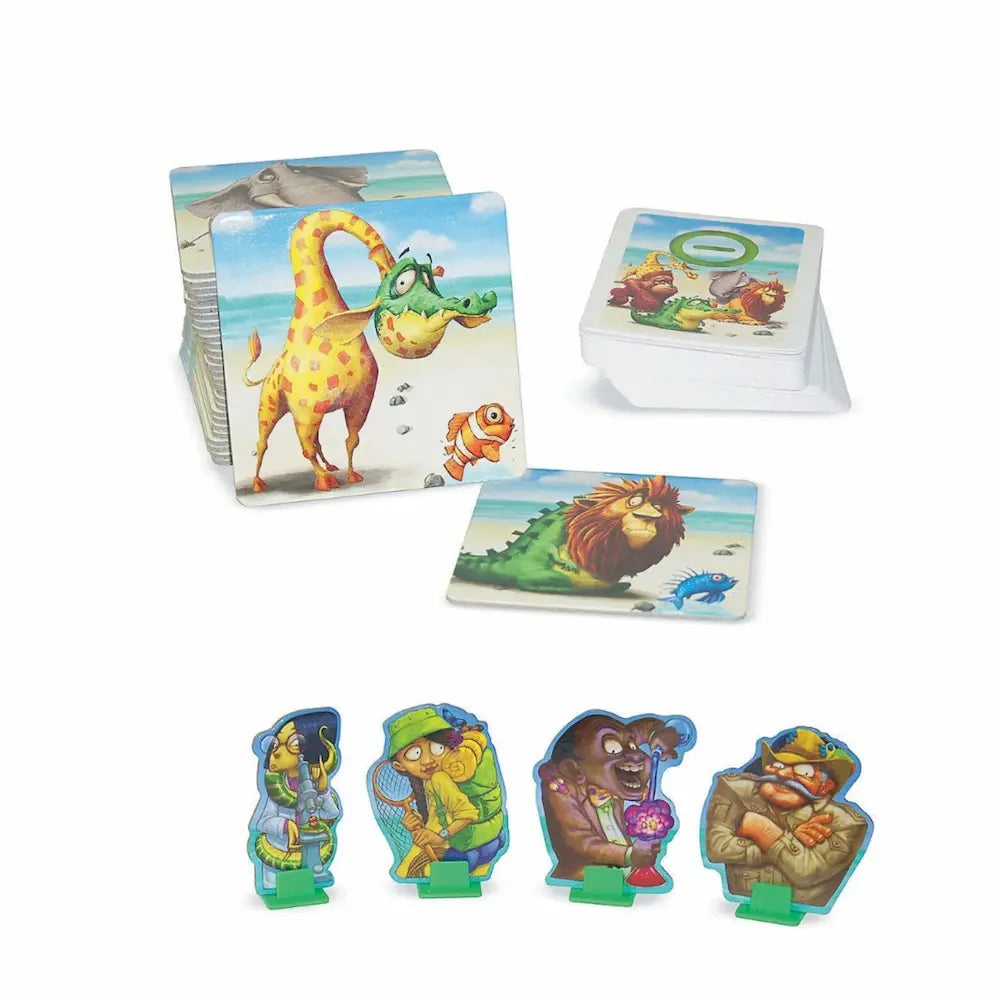 Cudaki game components spread out including animal tiles cards and player pieces
