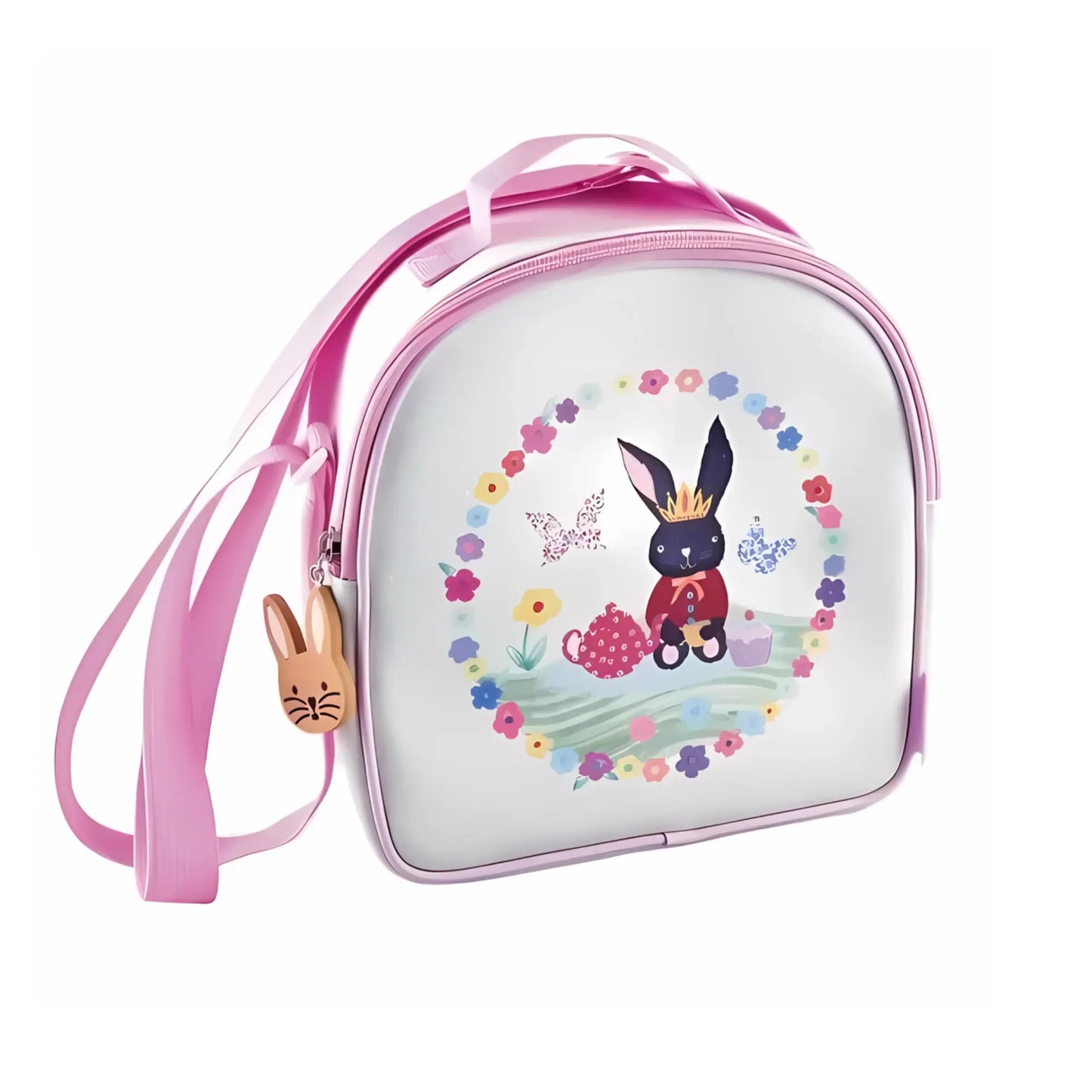 Insulated Kids Lunch Bag – Whimsical Bunny Tea Time Bag with Detachable Strap