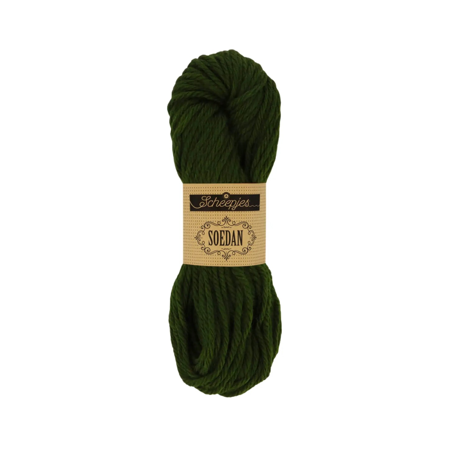Dark Green Scheepjes Soedan wool yarn for knitting, crochet, felting, weaving, and natural crafts.