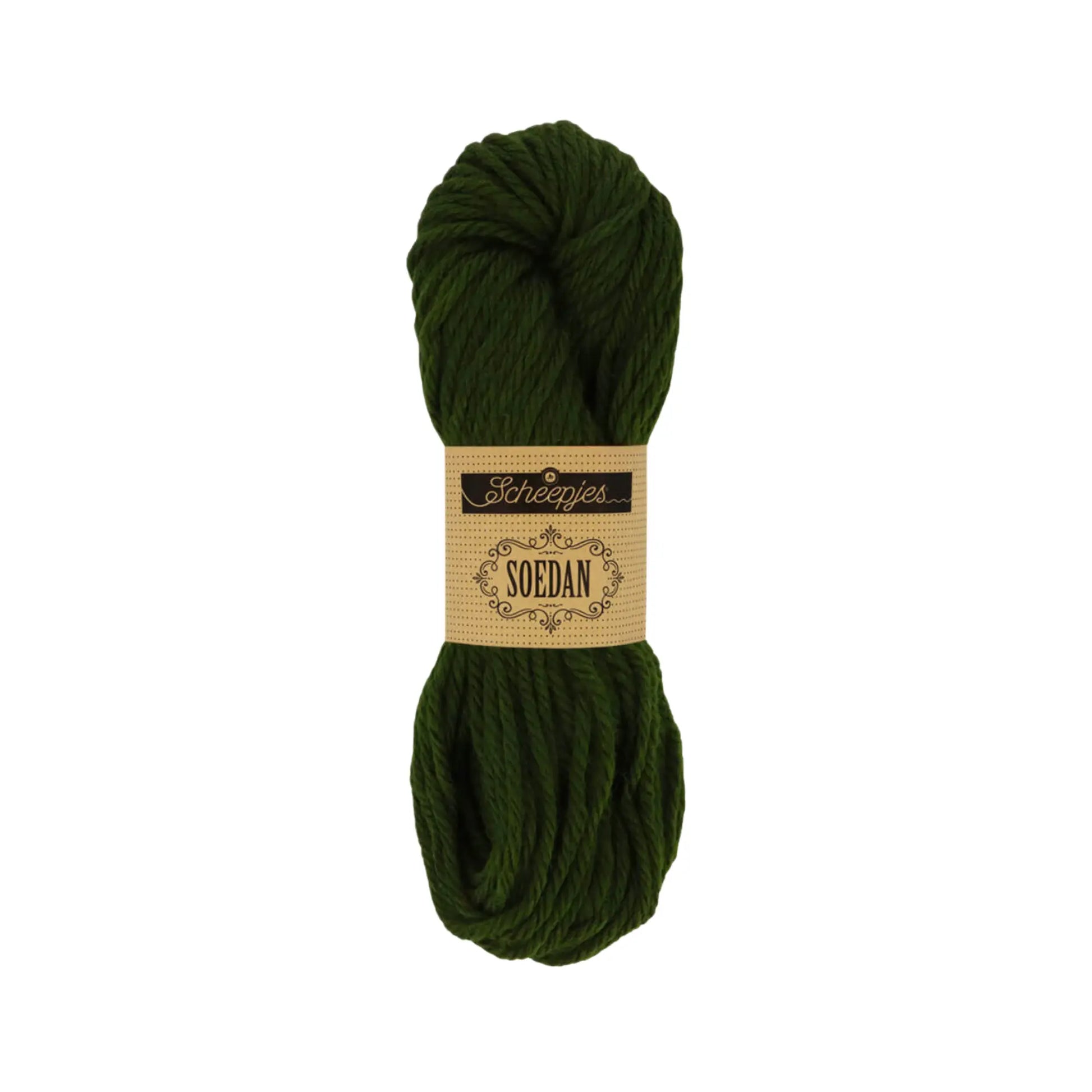 Dark Green Scheepjes Soedan wool yarn for knitting, crochet, felting, weaving, and natural crafts.