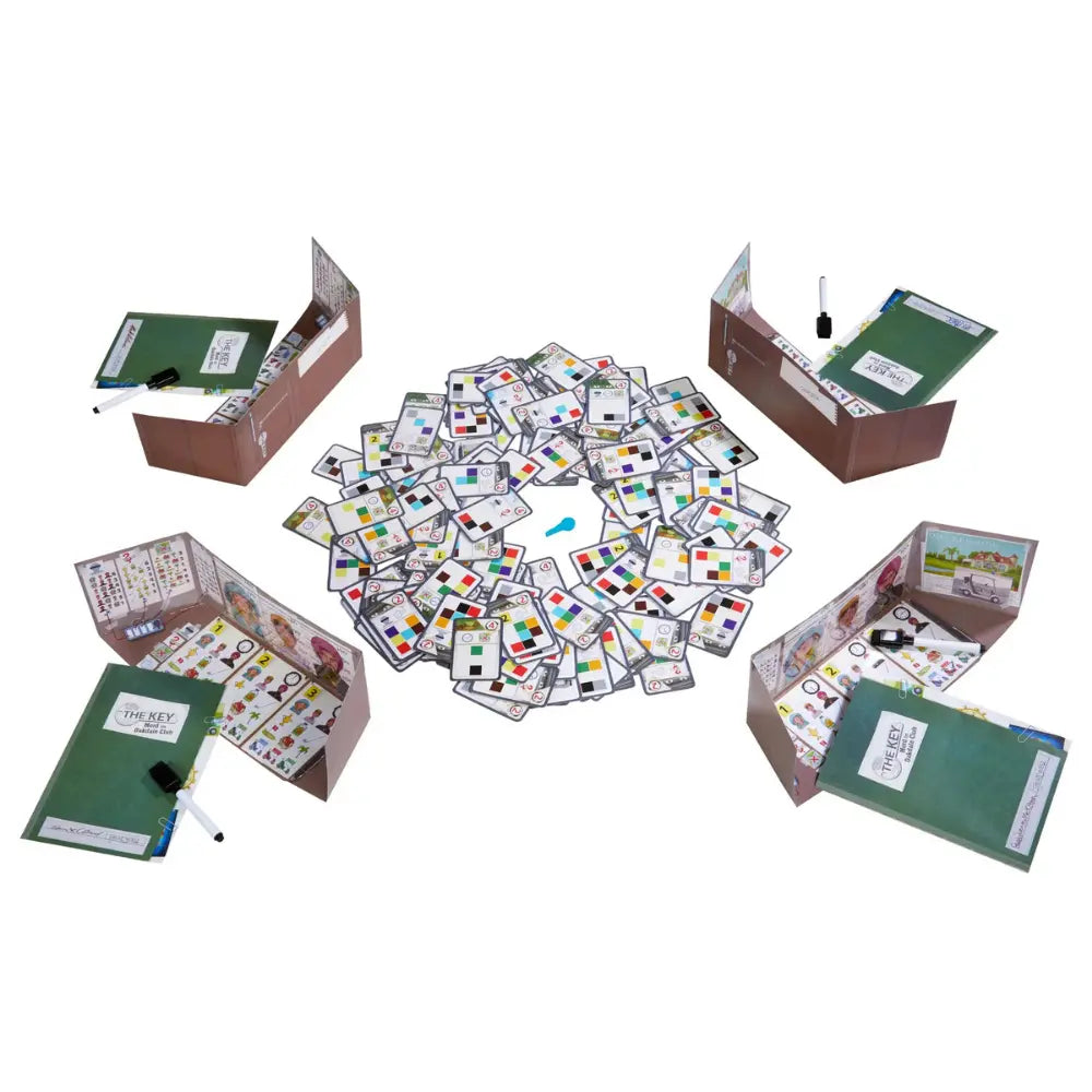 The Key Oakdale Club deduction mystery game components laid out overview
