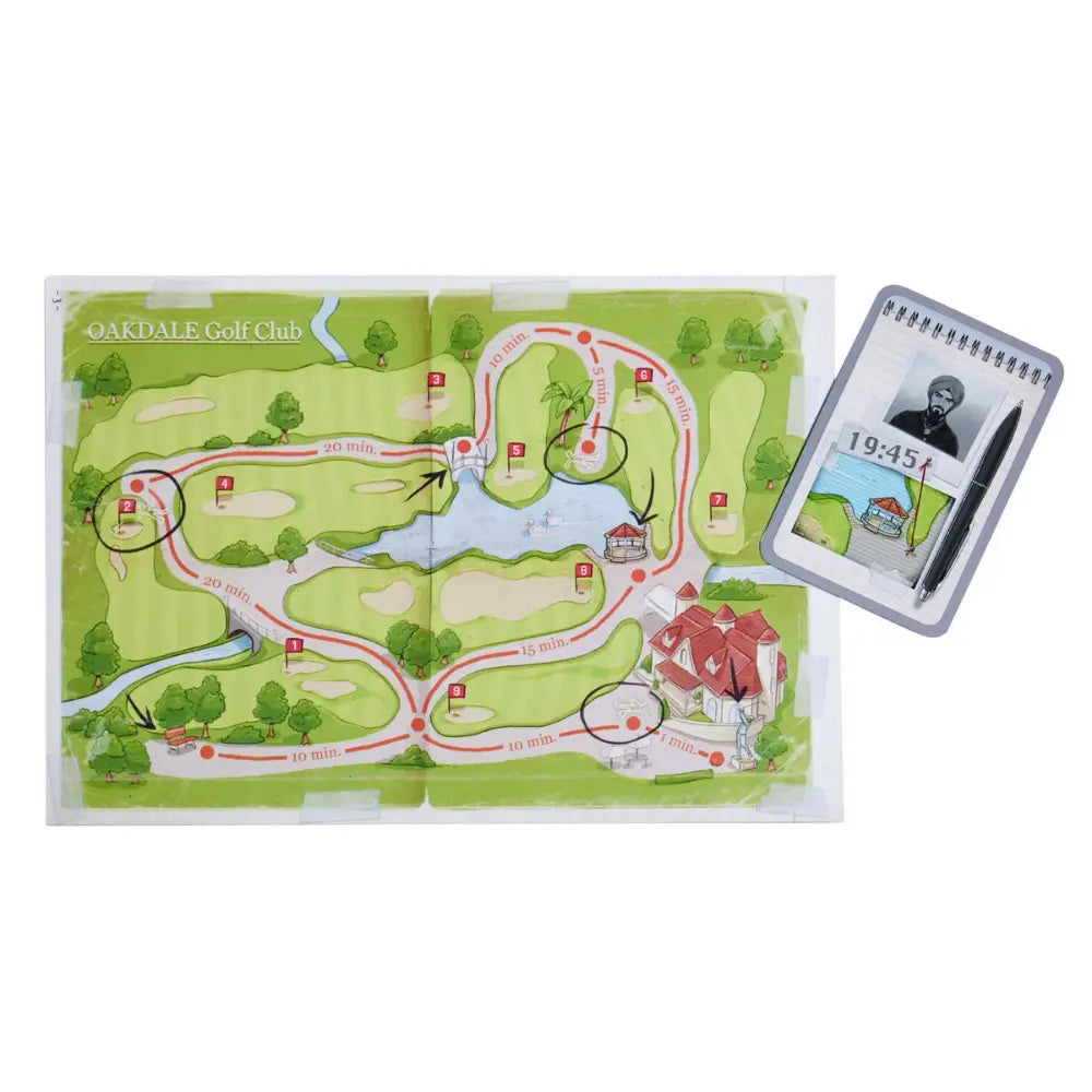 Clue map used to solve cases in The Key Oakdale Club deduction mystery game