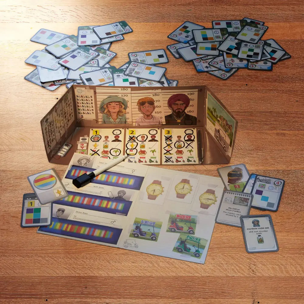 Single player setup with clue cards and screen in The Key Oakdale Club game