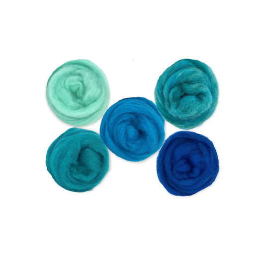 Ocean blue Corriedale wool sliver color pack for needle felting