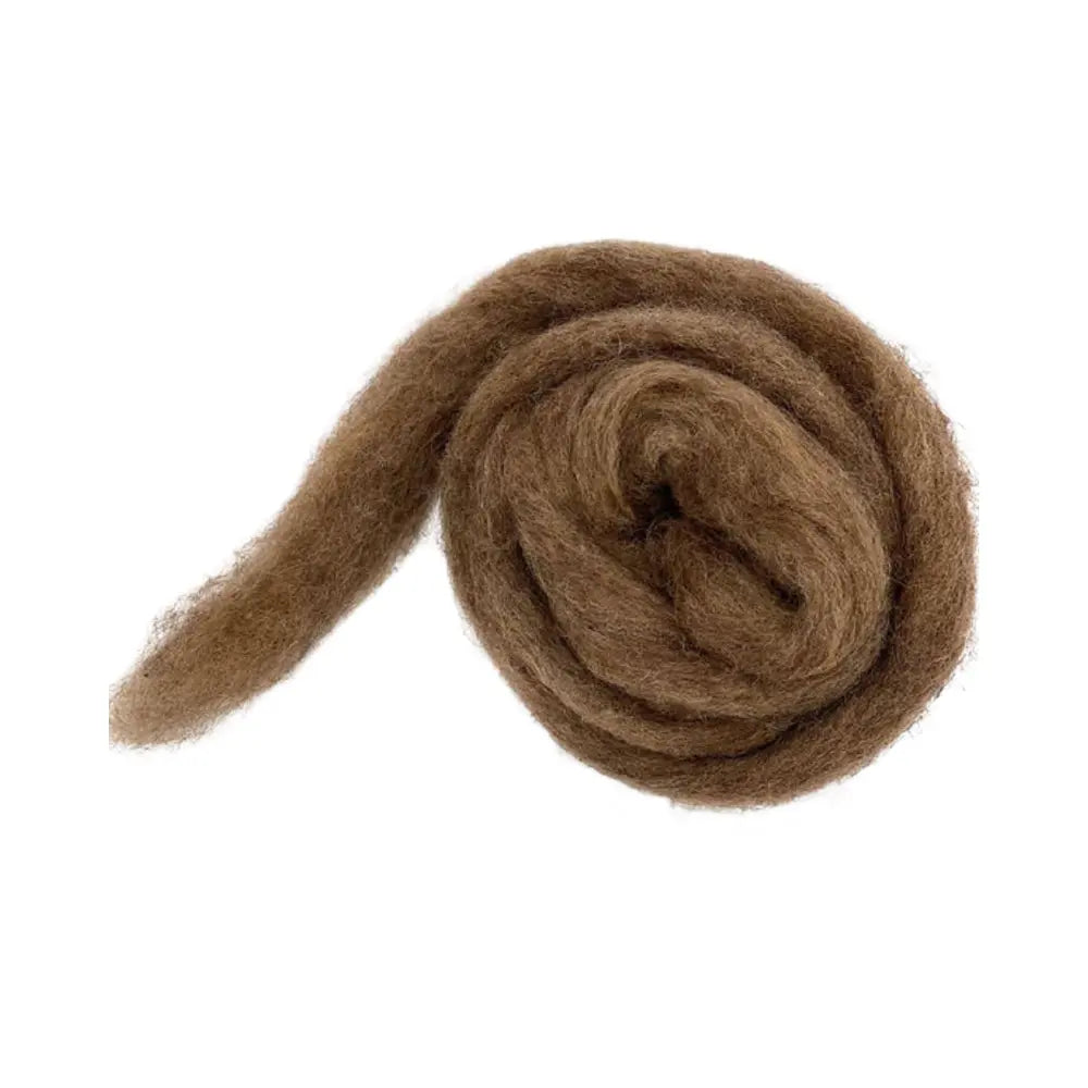 Deer brown carded corriedale wool sliver for needle felting and fiber art on white