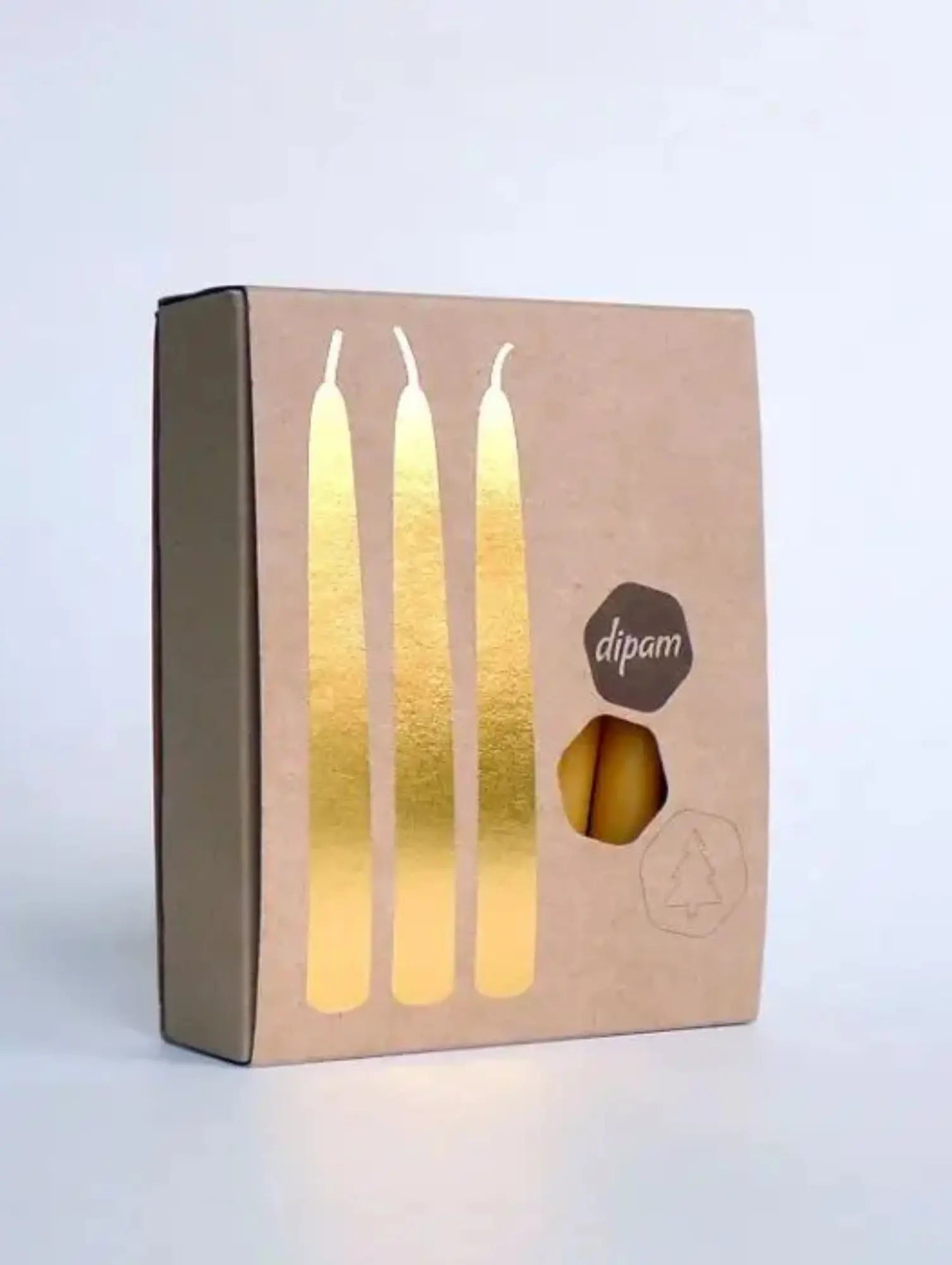 Box of dipam candles with a clear window showing the candles inside.