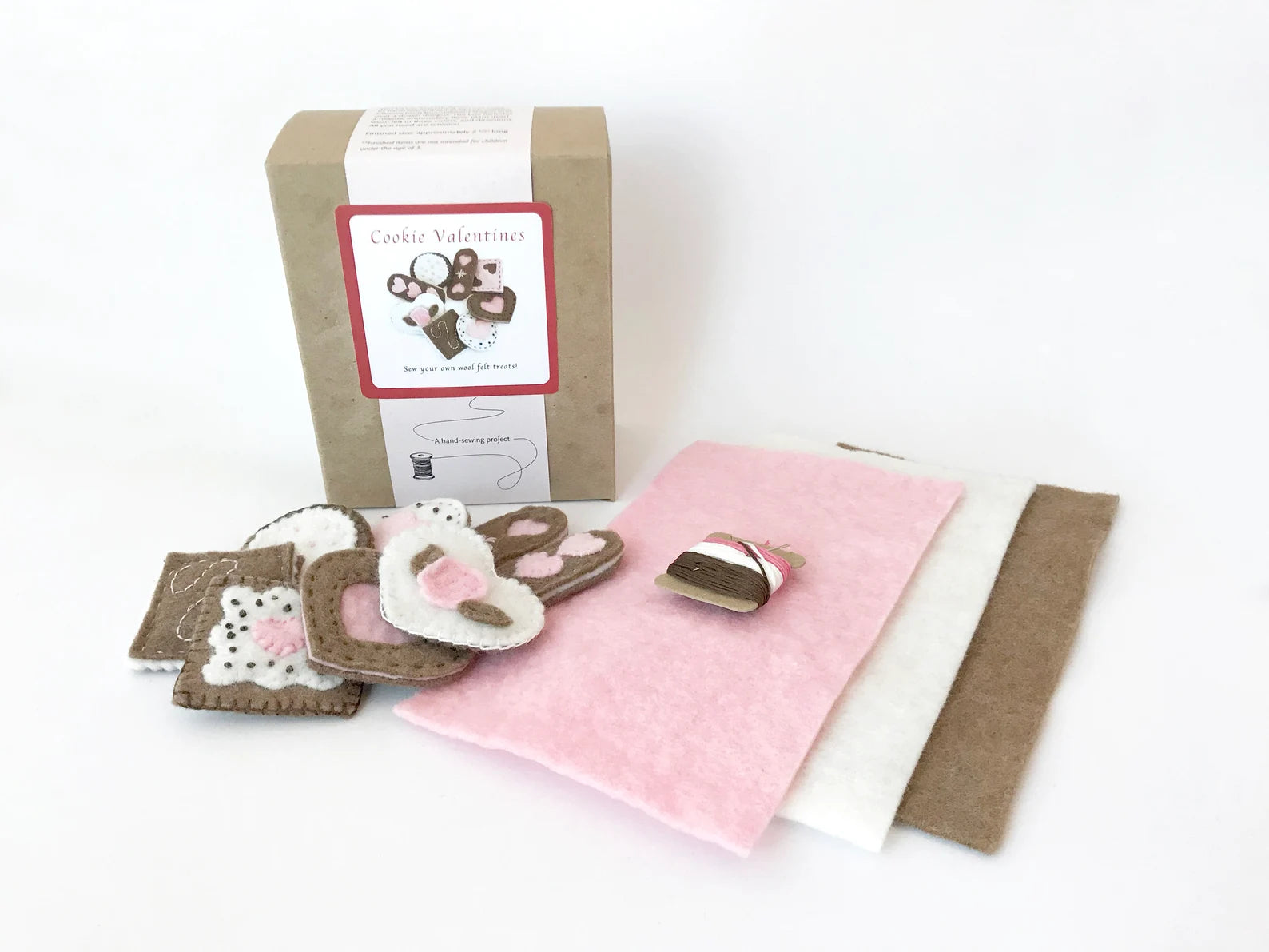 Valentine Cookie Felt Craft Kit with sewn cookies and sheets of felt