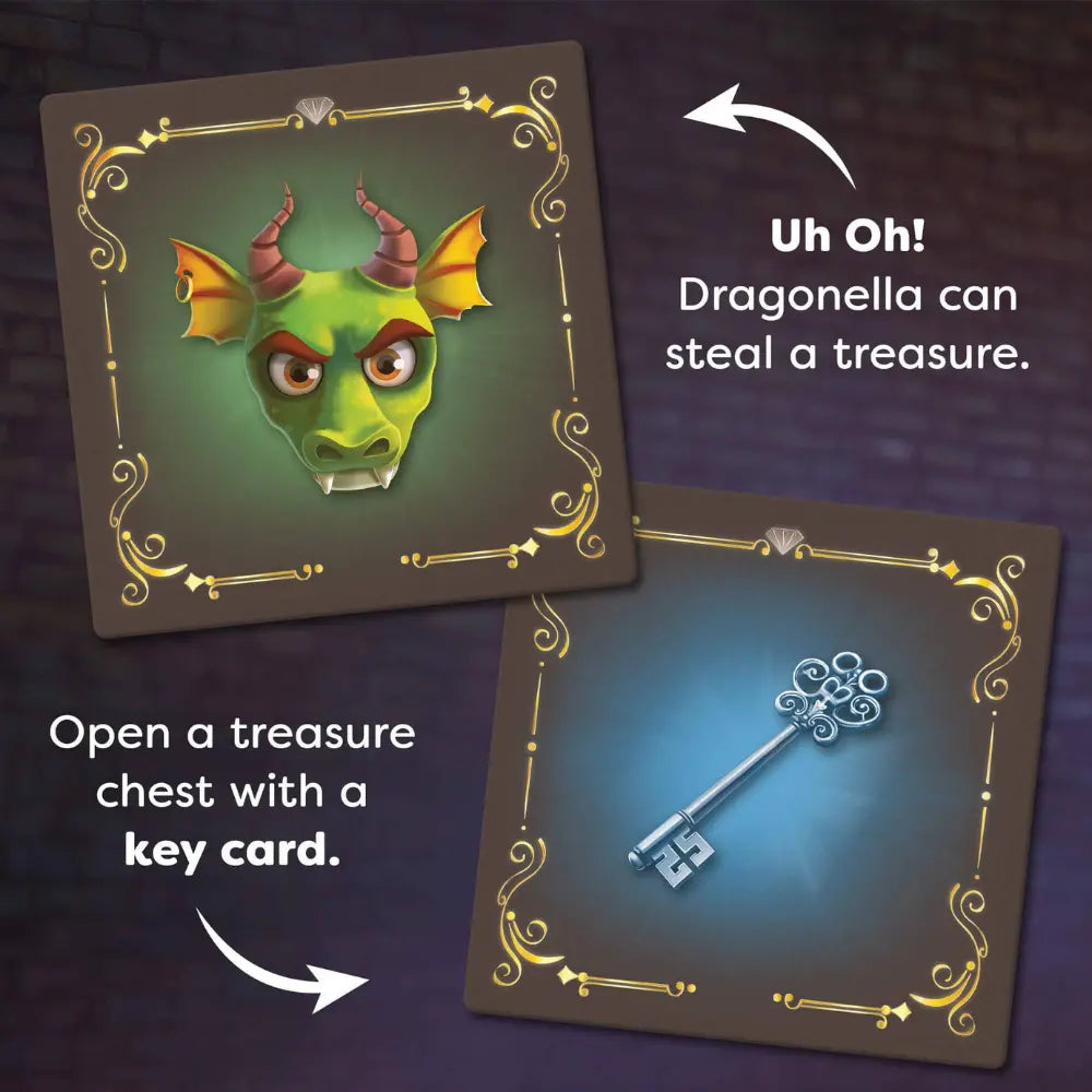 Dragonella Dragon card and key card on dark background with text