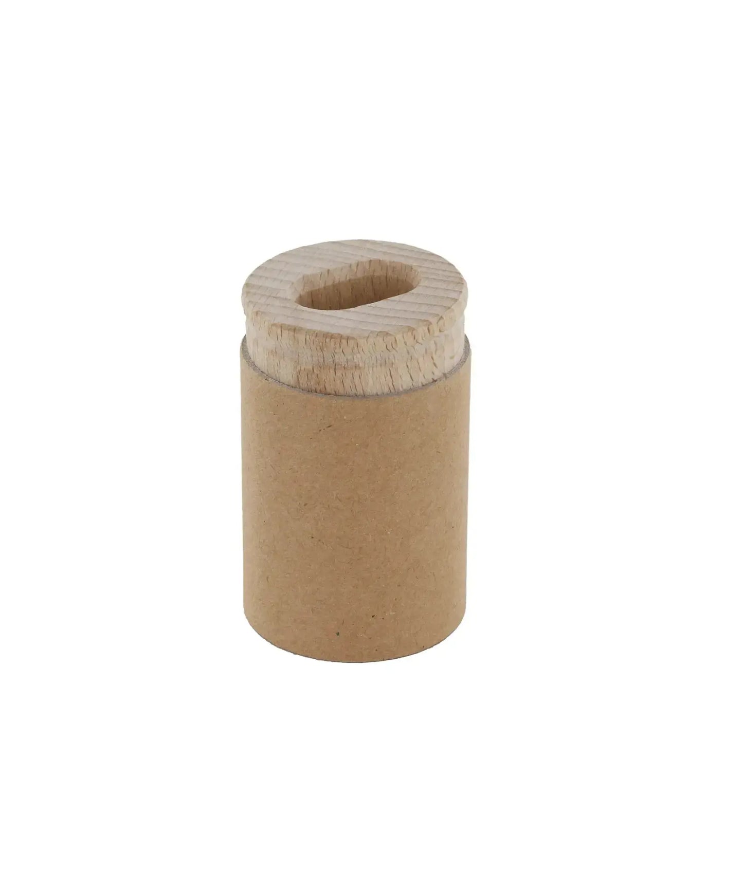 Cardboard dual pencil sharpener with wooden insert and two holes