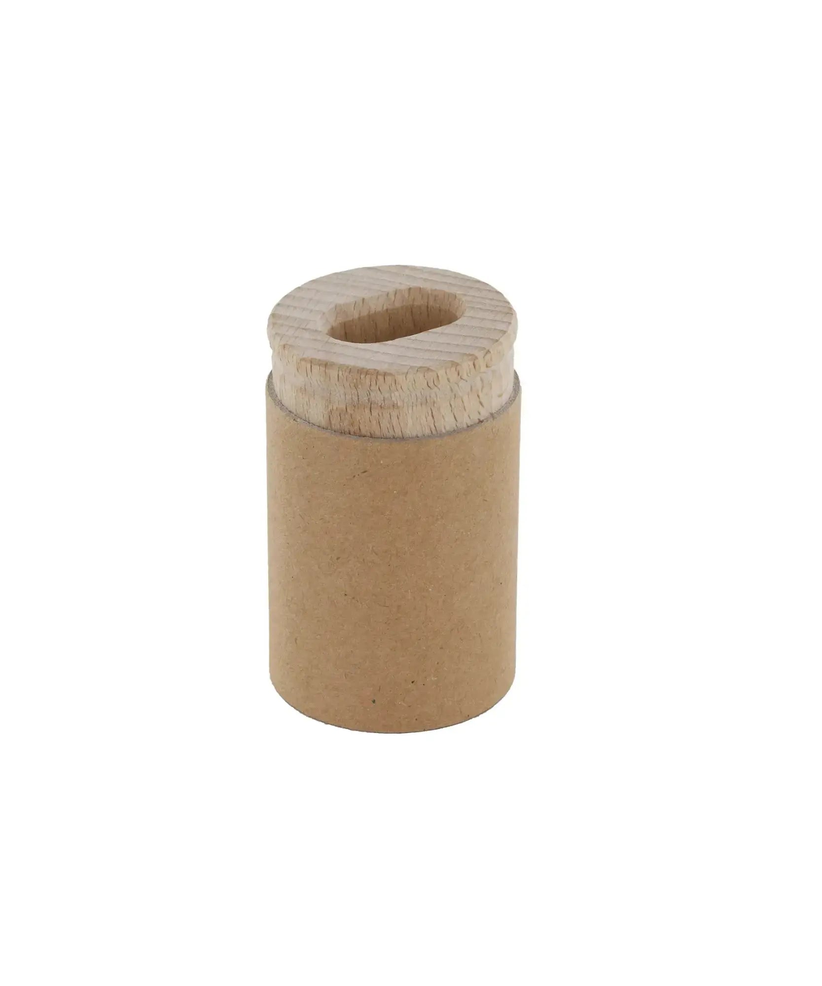 Cardboard dual pencil sharpener with wooden insert and two holes