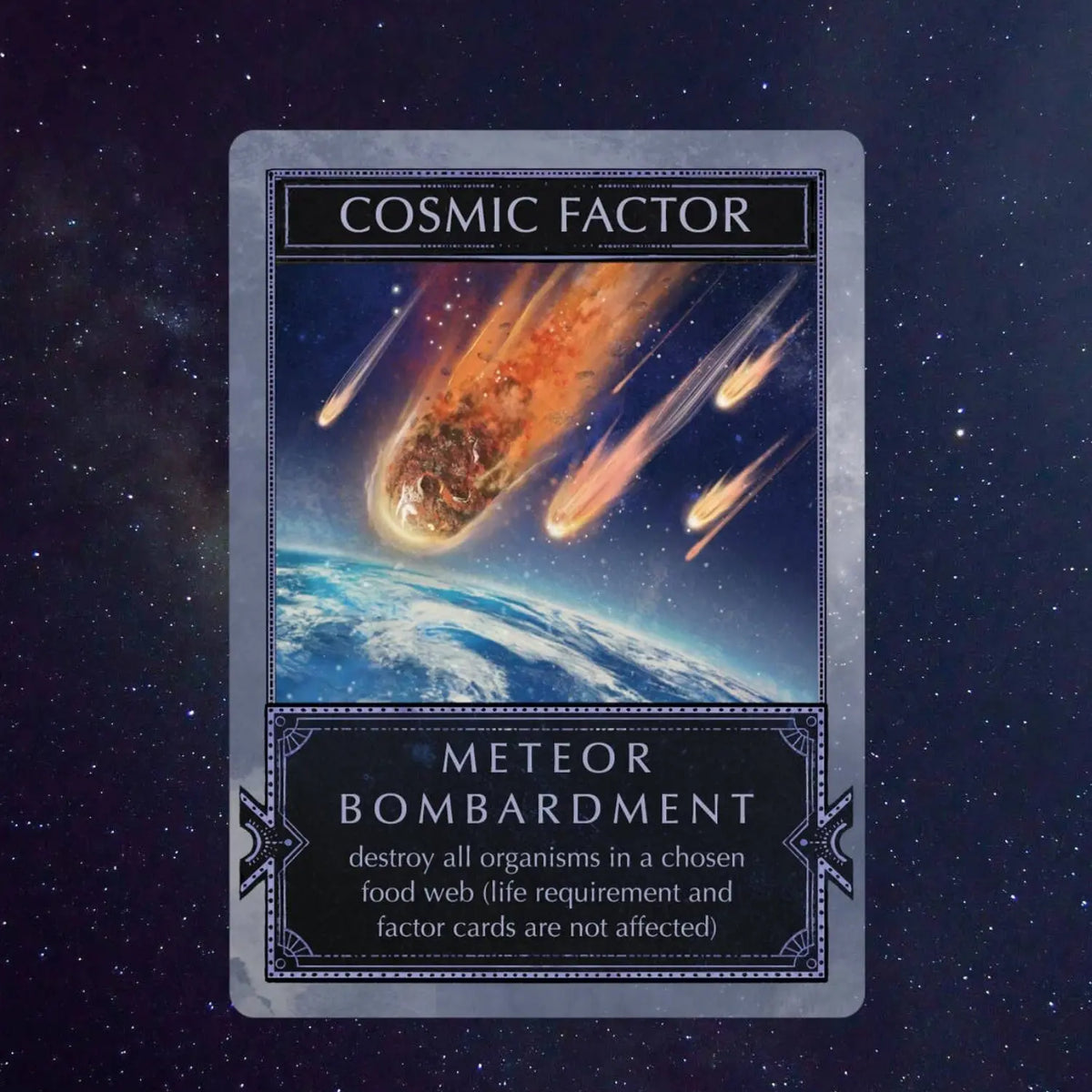 Meteor Bombardment cosmic factor card from Ecologies Solar System science strategy game