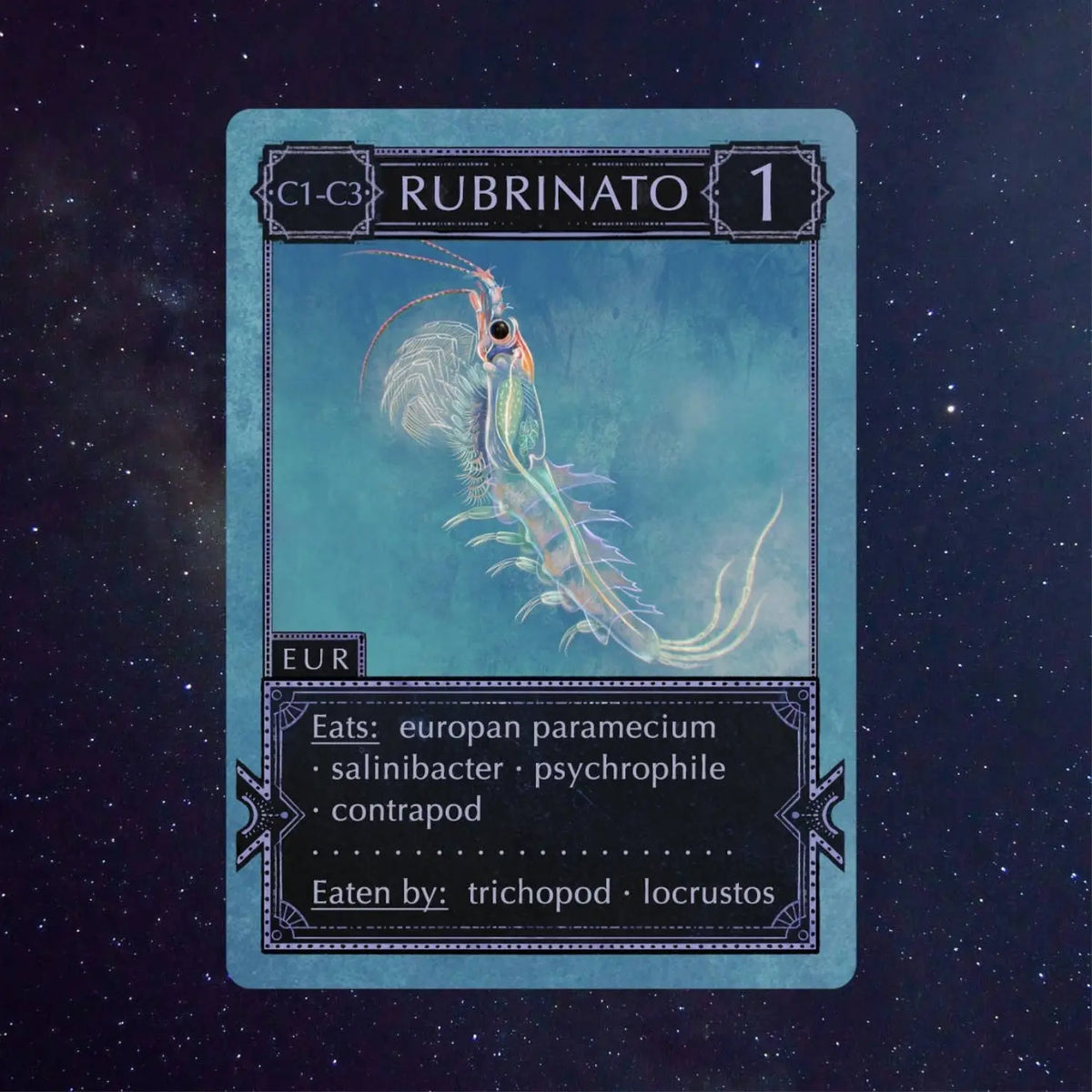 Rubrinato speculative organism card from Ecologies Solar System astrobiology game
