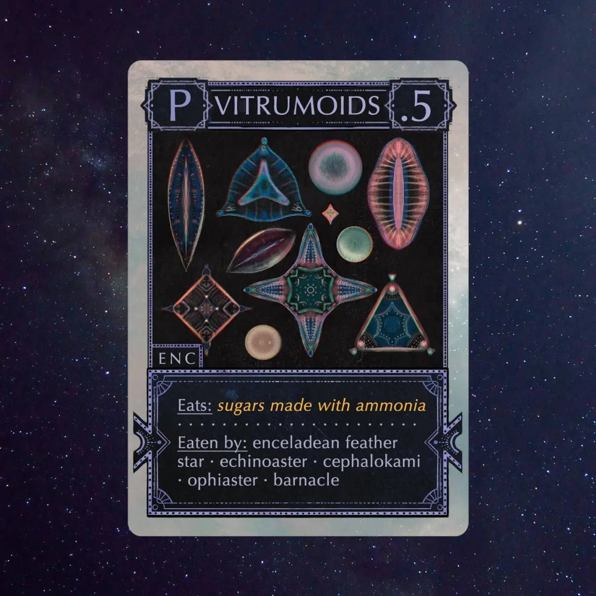 Vitrumoids producer card showing speculative extraterrestrial life in Ecologies Solar System
