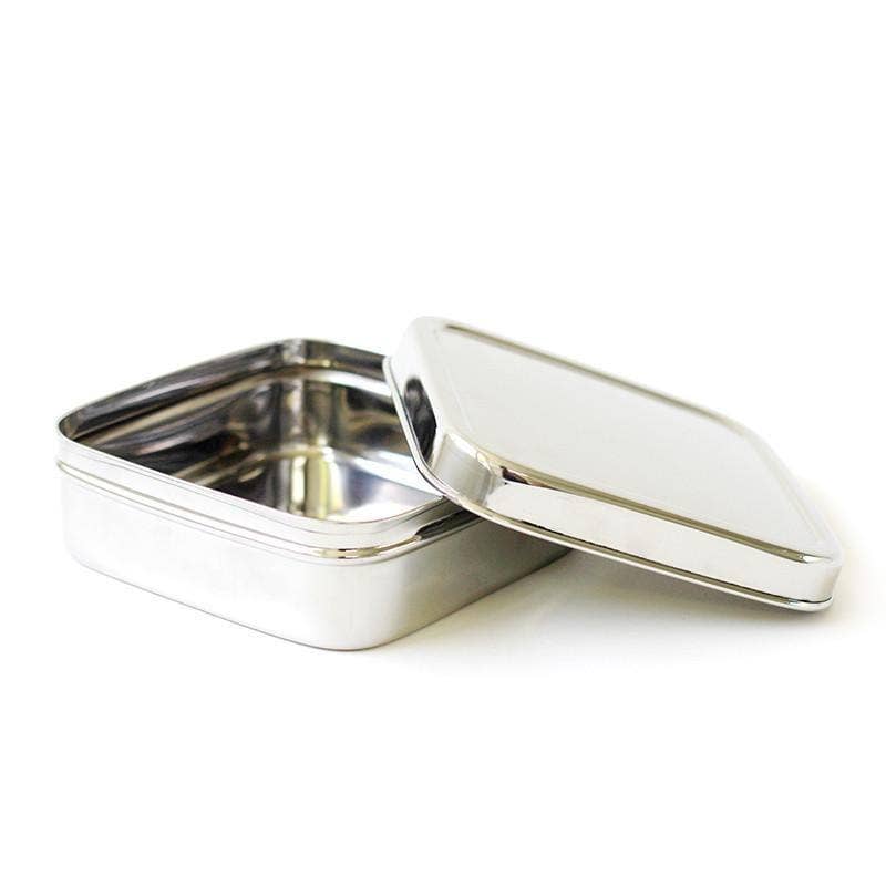Open ECOlunchbox Solo Cube stainless steel food container with removable lid