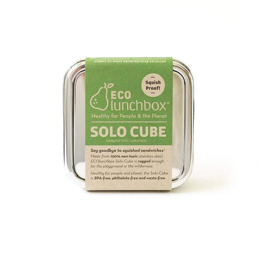 ECOlunchbox Solo Cube stainless steel lunch container with product packaging