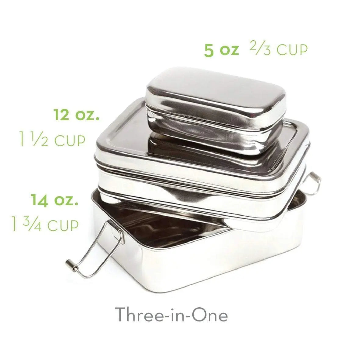 ECOlunchbox Three-in-One Classic container capacities for the three-piece bento set