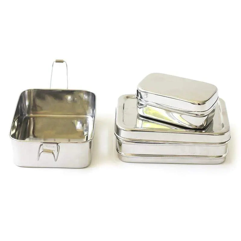 ECOlunchbox Three-in-One Classic shown open and stacked with removable containers