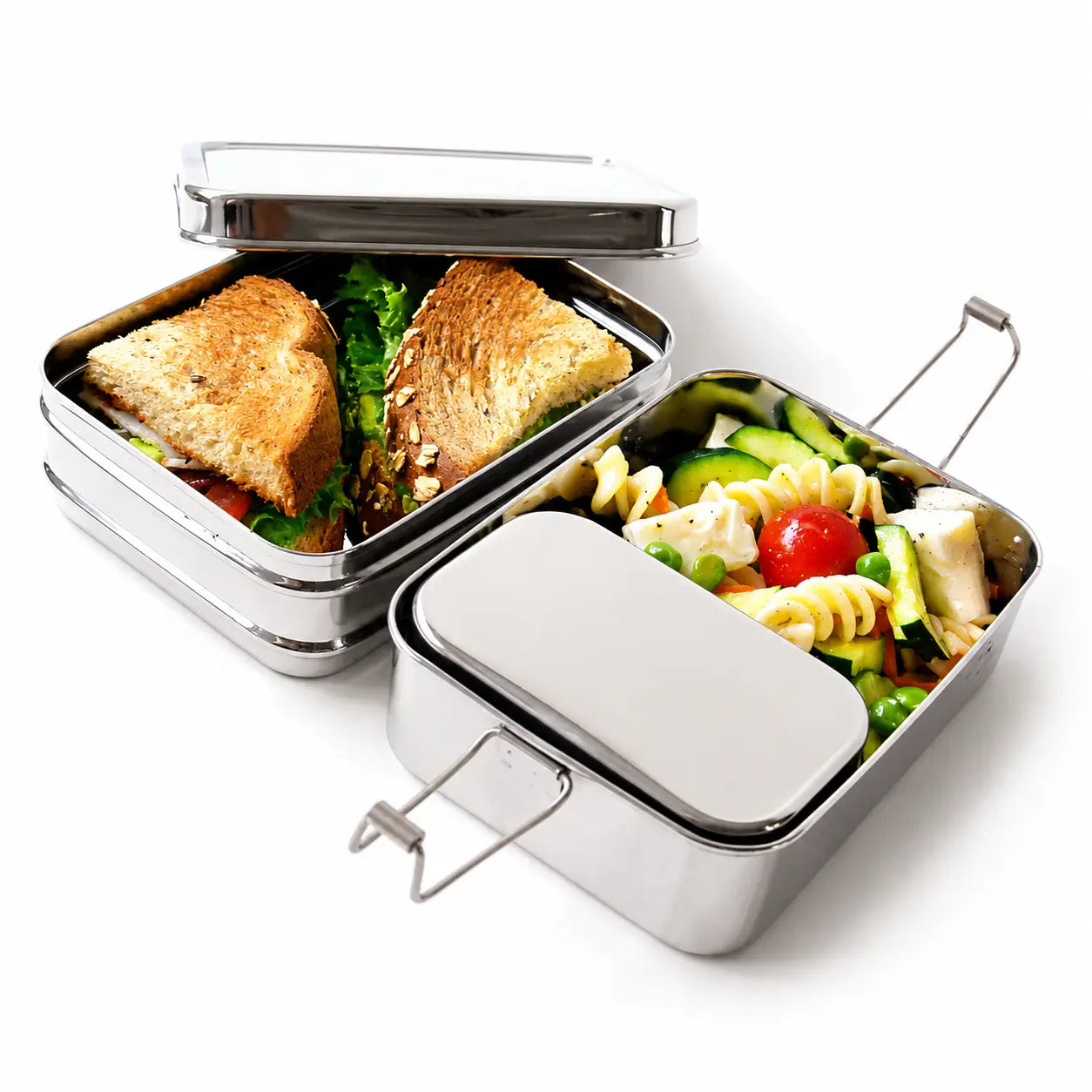 ECOlunchbox Three-in-One Classic packed with sandwiches, salad, and side dishes