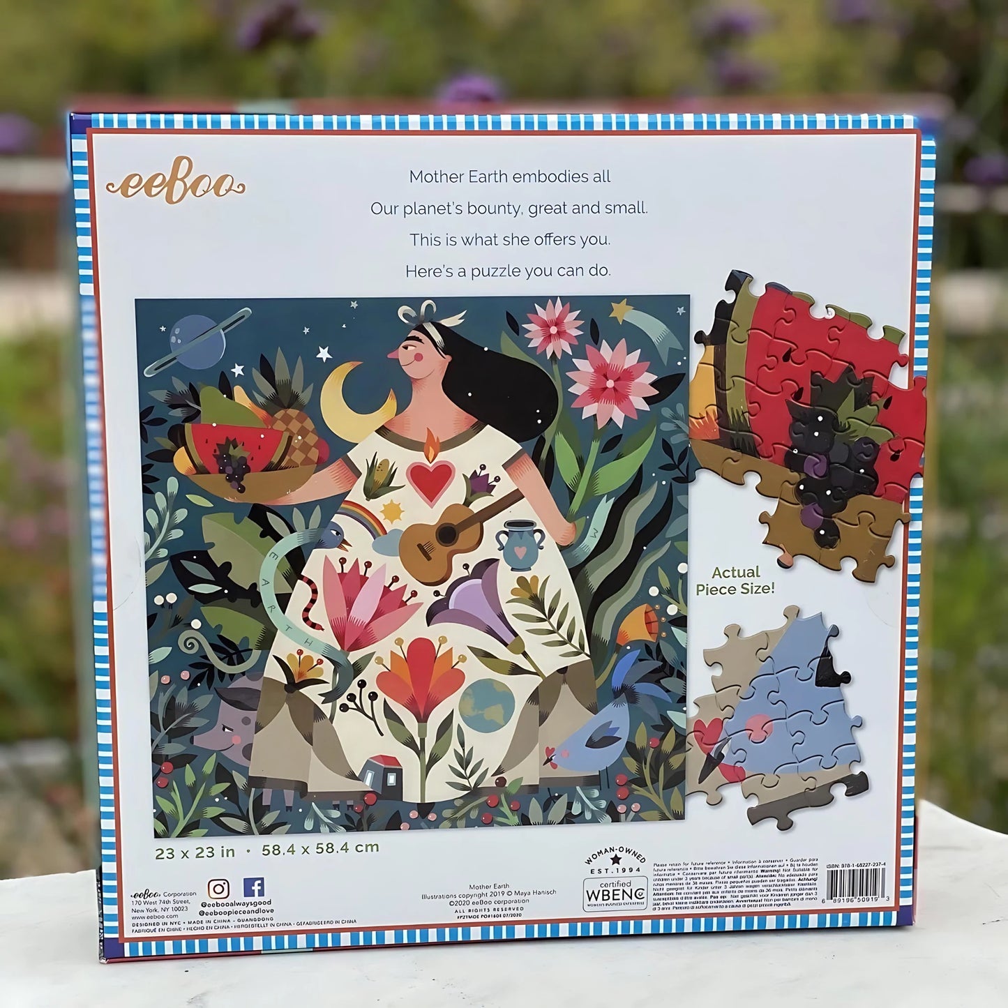eeBoo Puzzle | Mother Earth Puzzle, 1000 Pieces  back of box cover on an outdoor background