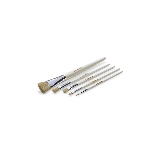 Natural Encaustic Wax hog hair paintbrush set of 5 on a white background