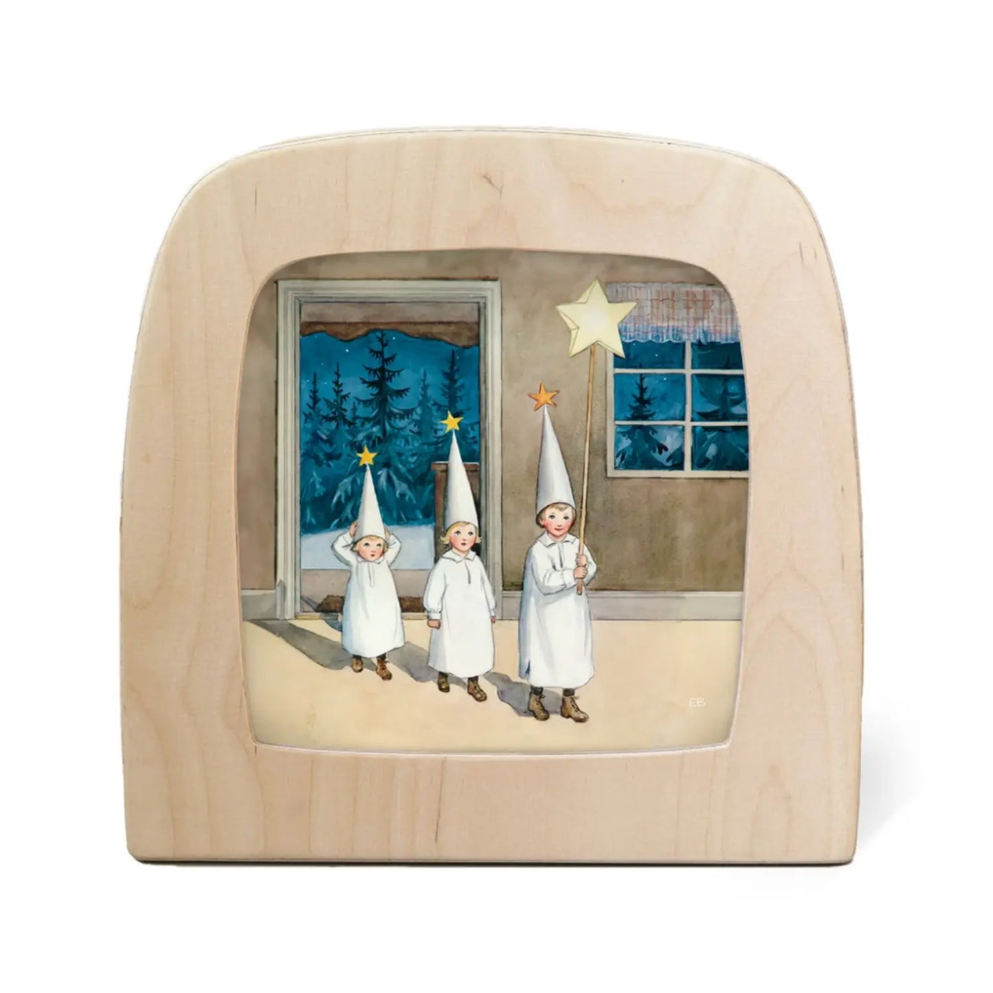 Toverlux magic lamp with silhouette plate of Star Boys celebrating epiphany in January from Elsa Beskow's book Around the Year