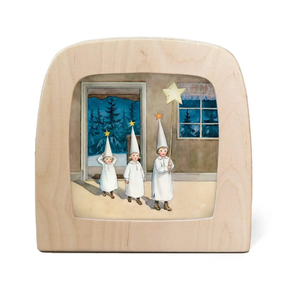 Toverlux magic lamp with silhouette plate of Star Boys celebrating epiphany in January from Elsa Beskow's book Around the Year