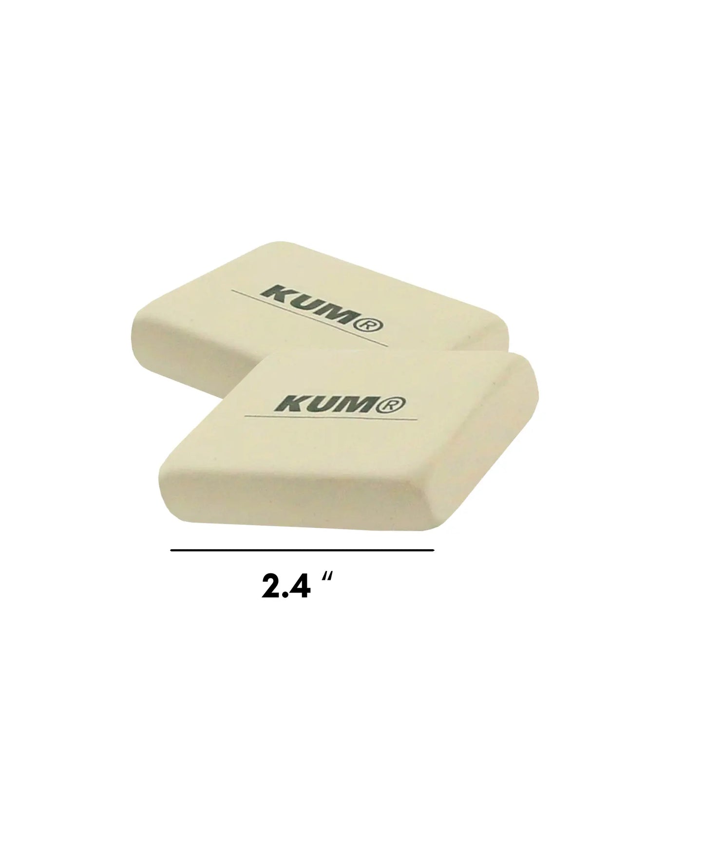 Two natural rubber erasers with 2.4 inch size reference