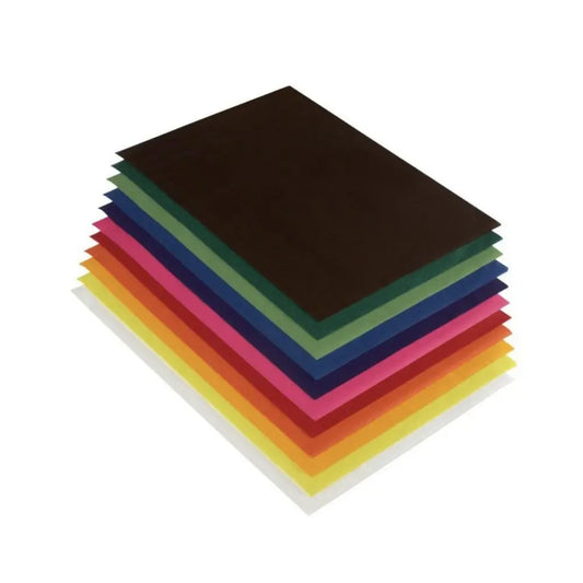 Stack of colorful extra large kite paper in assorted colors on a white background