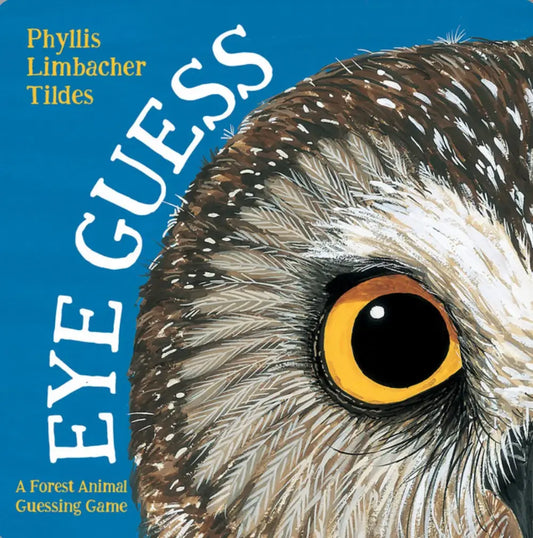 Book cover of 'Eye Guess' with an owl's eye and blue background