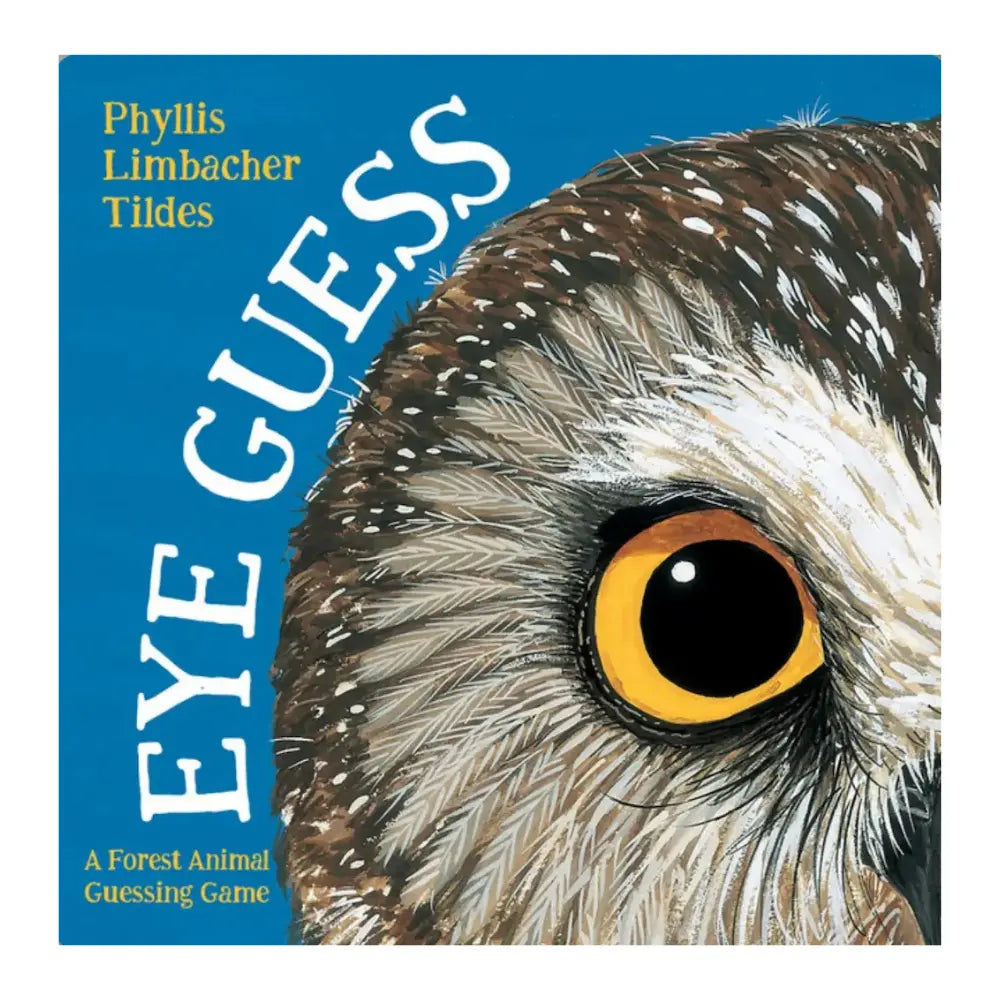 Book cover of 'Eye Guess' with an owl's eye on a blue background