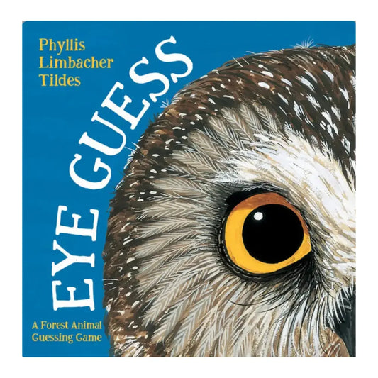 Book cover of 'Eye Guess' with an owl's eye on a blue background