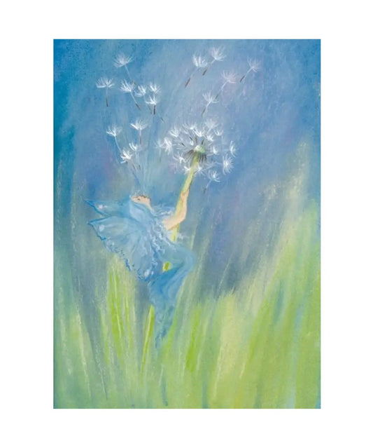 Fairy Blowing a Dandelion Postcard – Art Card by Marjan van Zeyl