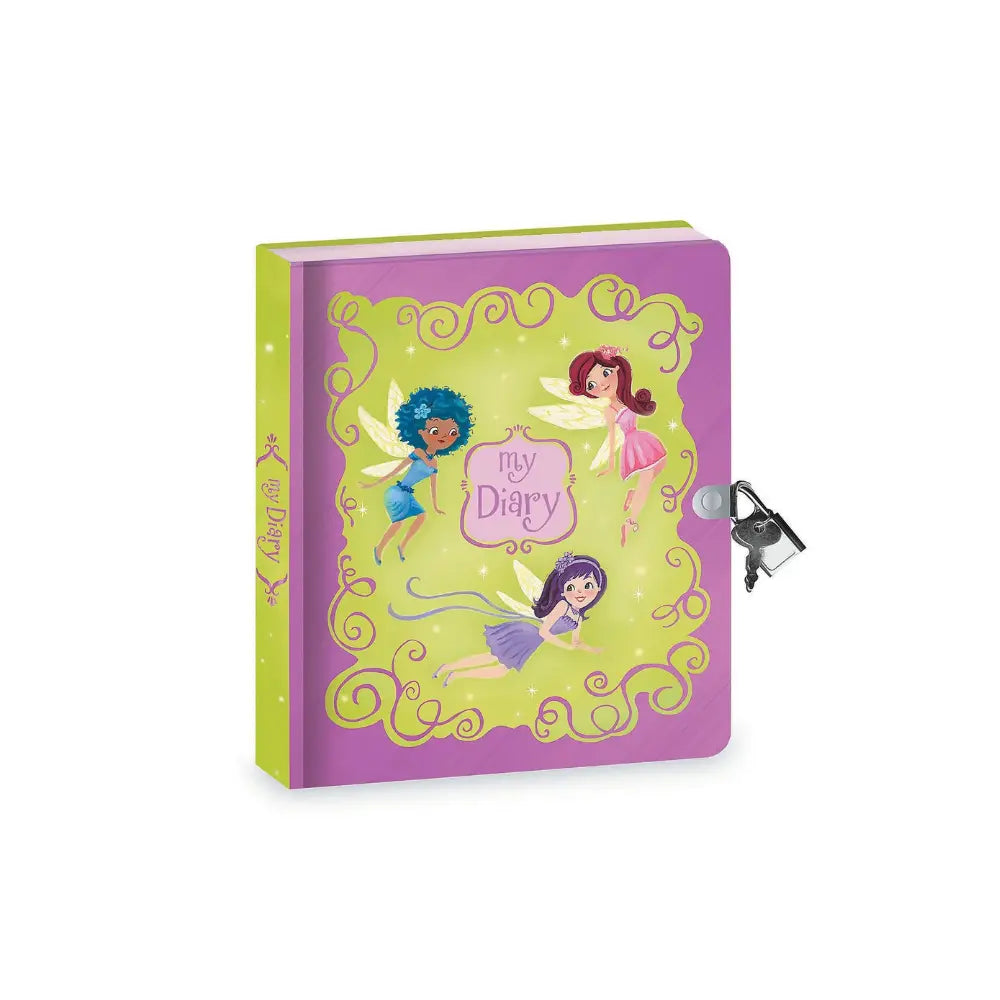 Fairy locking diary with foil cover, lined pages, lock, and keys for children