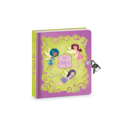 Fairy locking diary with foil cover, lined pages, lock, and keys for children