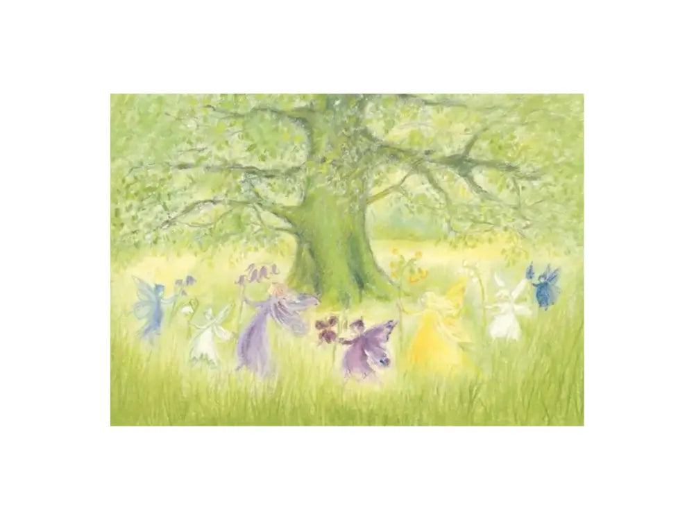 Illustration of fairies under a tree with a white background