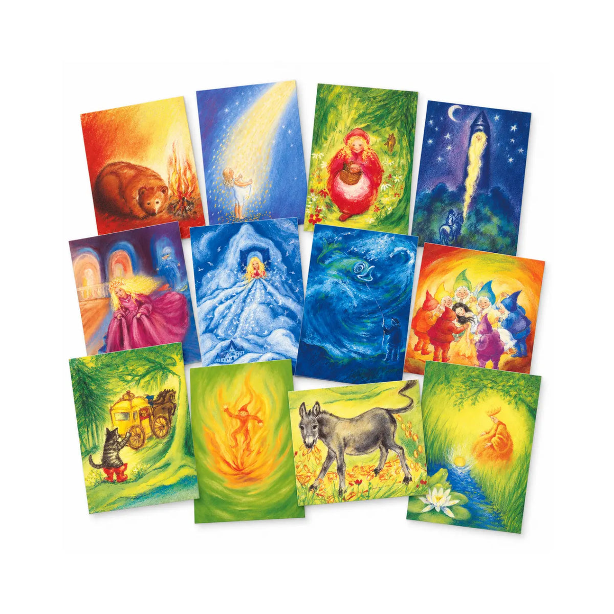Set of 12 Marjan van Zeyl fairytale postcard collection showing several different well known fairytales