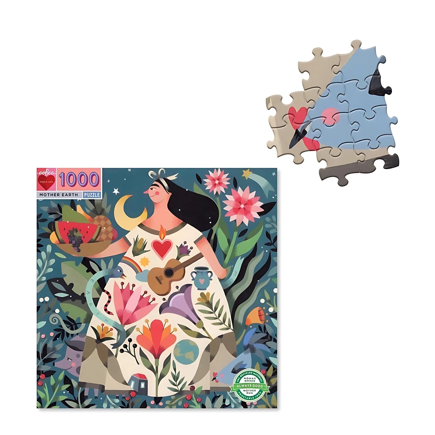 eeBoo Puzzle | Mother Earth Puzzle, 1000 Pieces showing the puzzle pieces and box