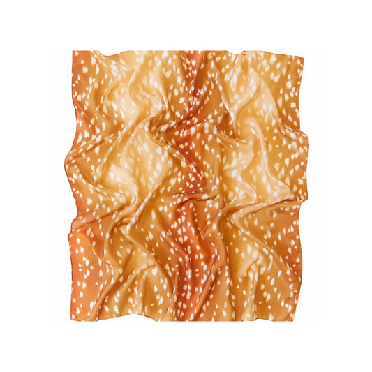 Sarah’s Silks fawn-print Playsilk draped against a white background