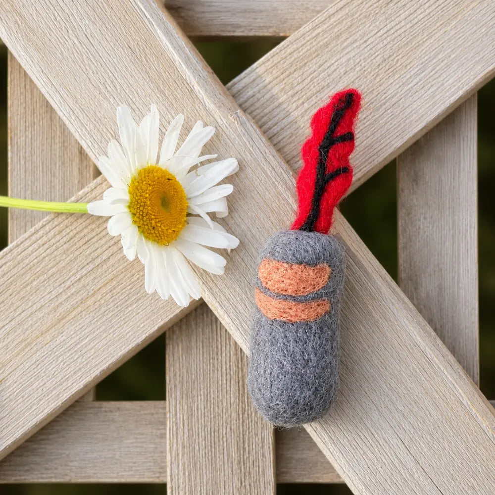 Hand-felted wool knight storytelling toy for fairy tale adventures, dragon stories, and Waldorf-inspired small world play.