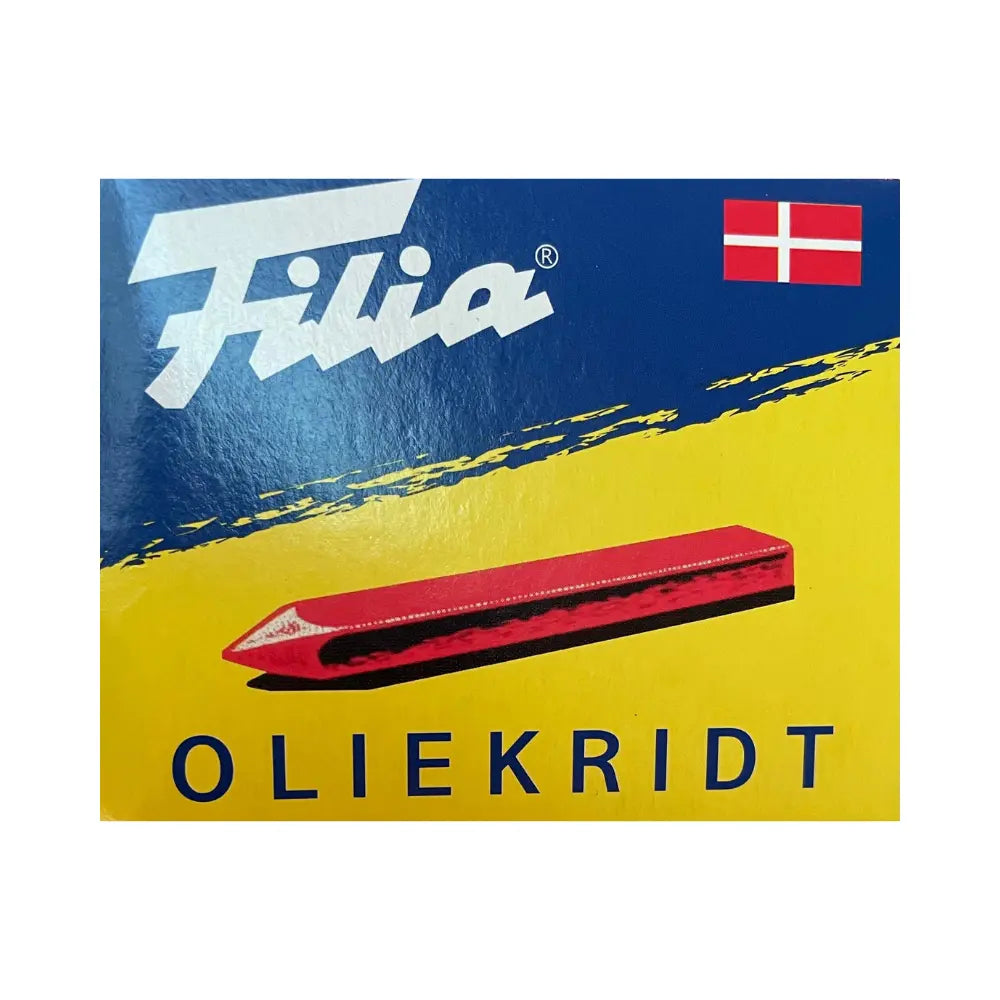 Filia Oliekridt product packaging with blue and yellow design and Danish flag.