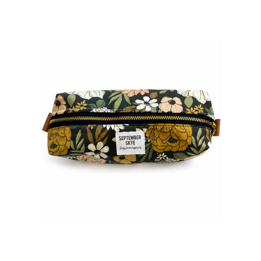 Boho Floral Reverie cotton pencil bag pouch by September Skye with gold-tone zipper