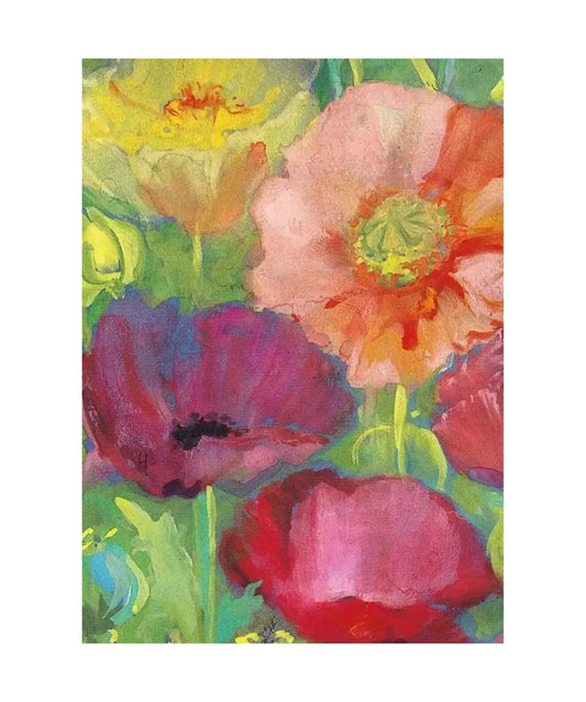 Colorful painting of flowers with a white border
