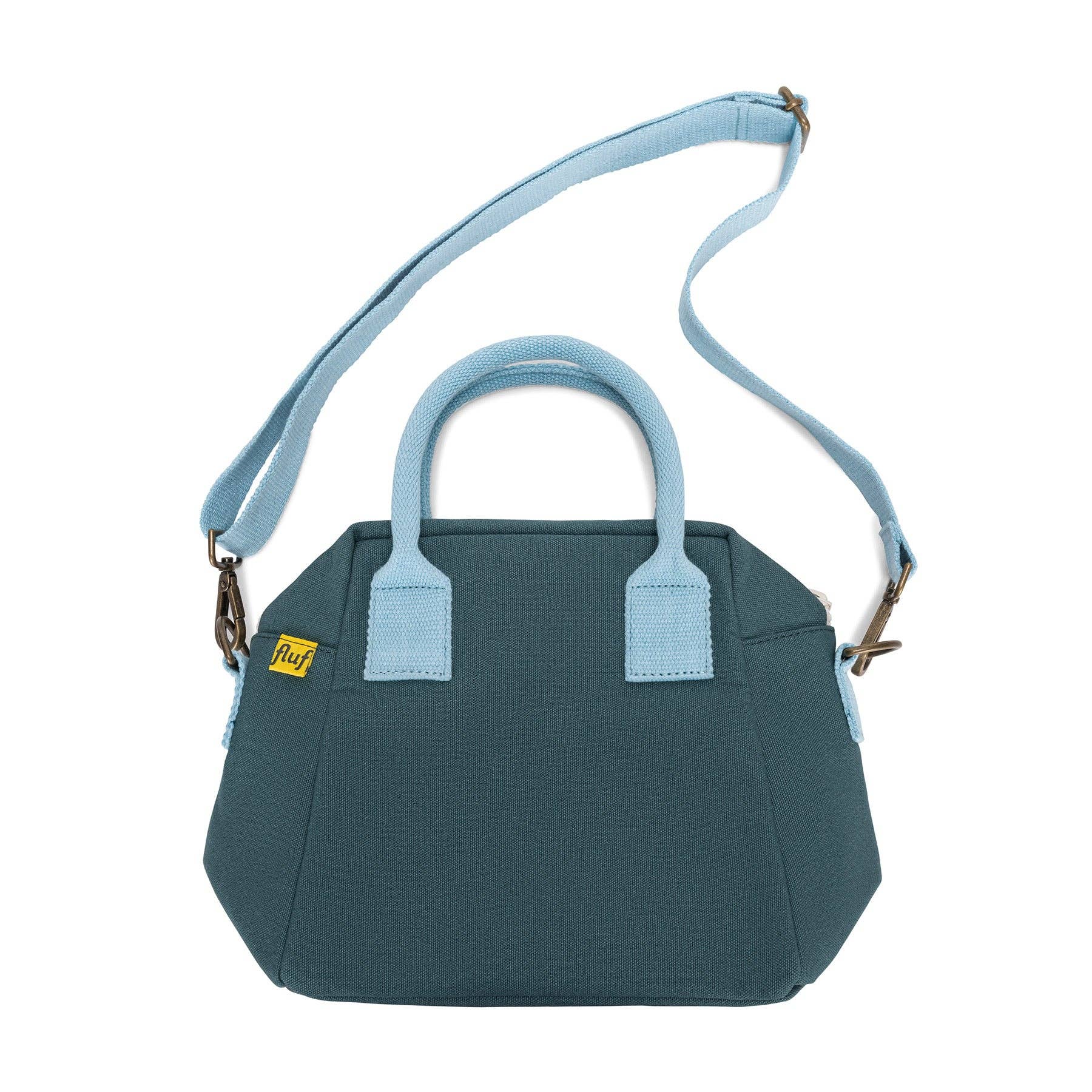 Fluf Cypress insulated lunch bag with blue handles and removable shoulder strap