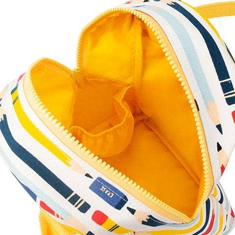 Open Fluf Fox organic cotton lunch bag showing water-resistant lining and bottle pocket