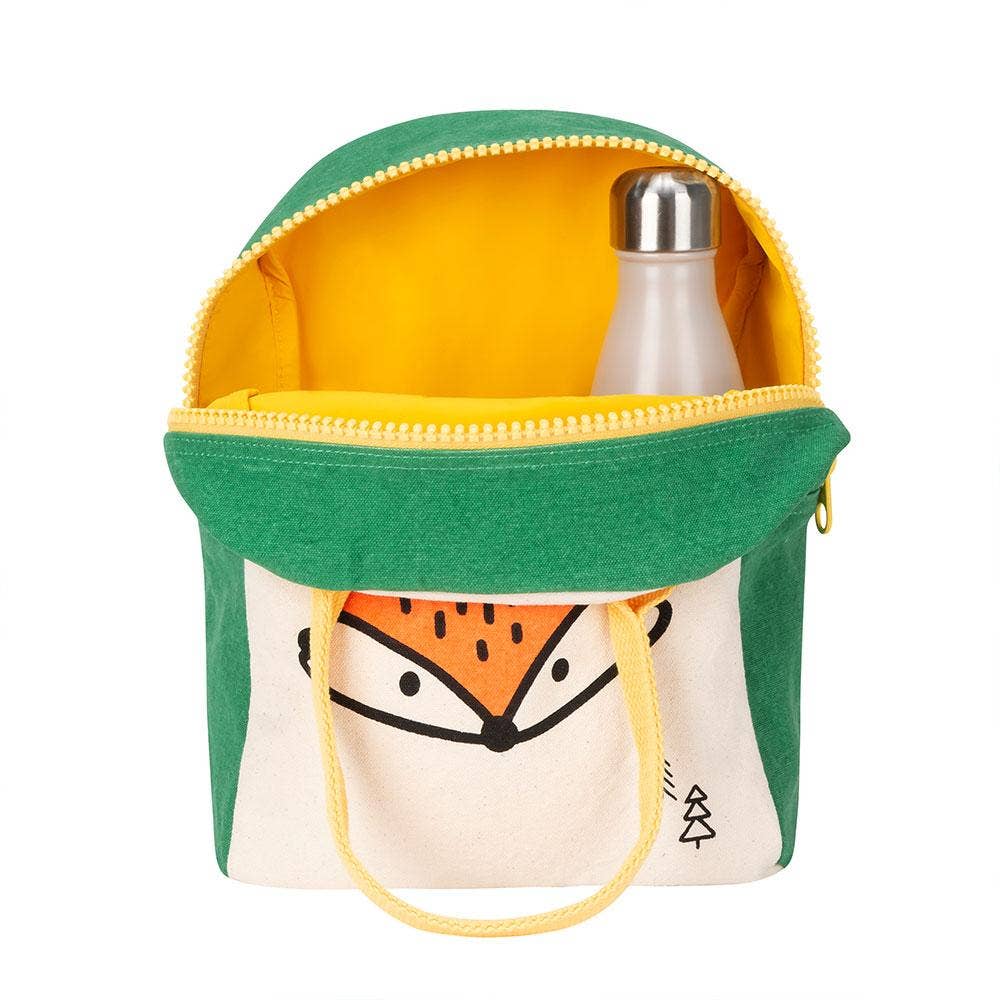 Fluf Zipper Lunch Bag interior with food-safe lining and pocket for a bottle or ice pack