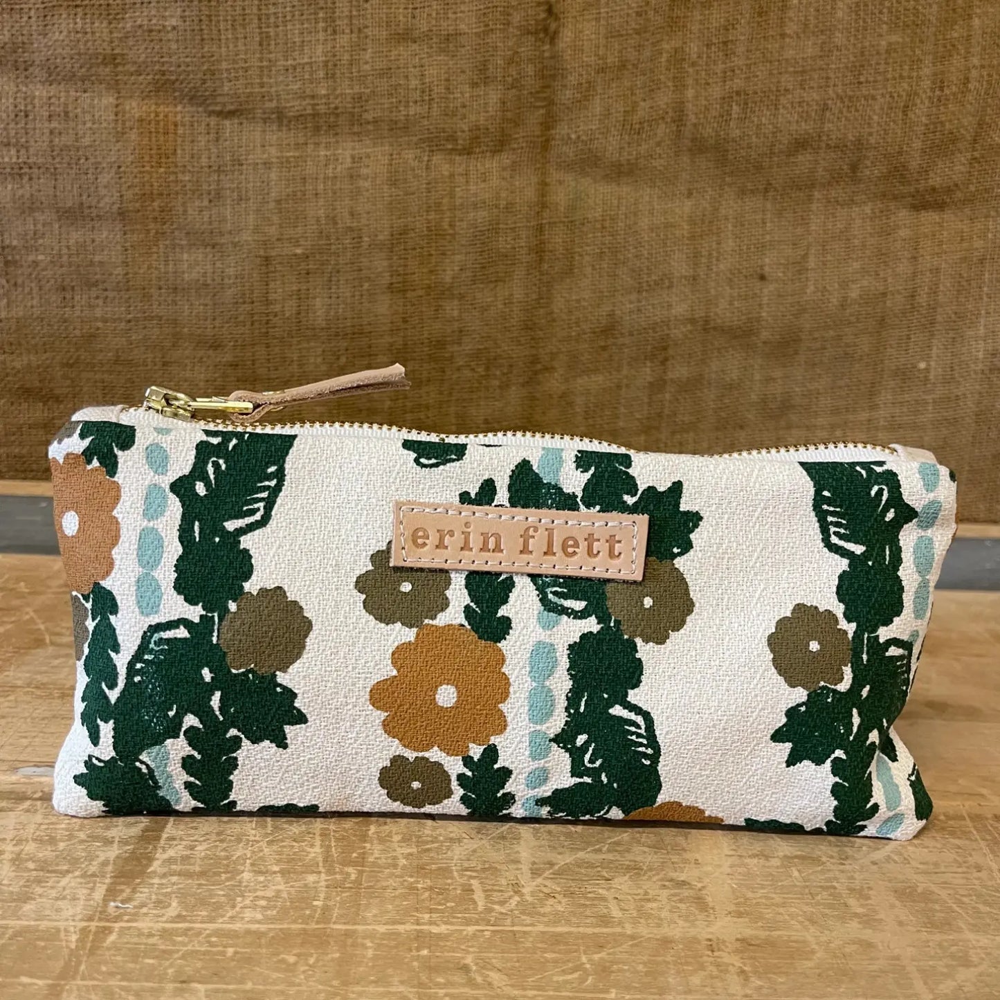 Front view of the Folklore cotton pencil bag by Erin Flett, hand-screened and sewn in Maine