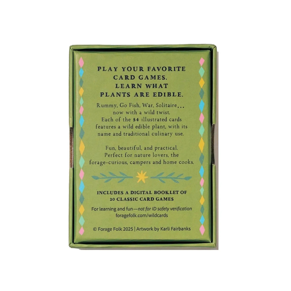 Back of the Forest Feast box describing 54 illustrated plant cards. 