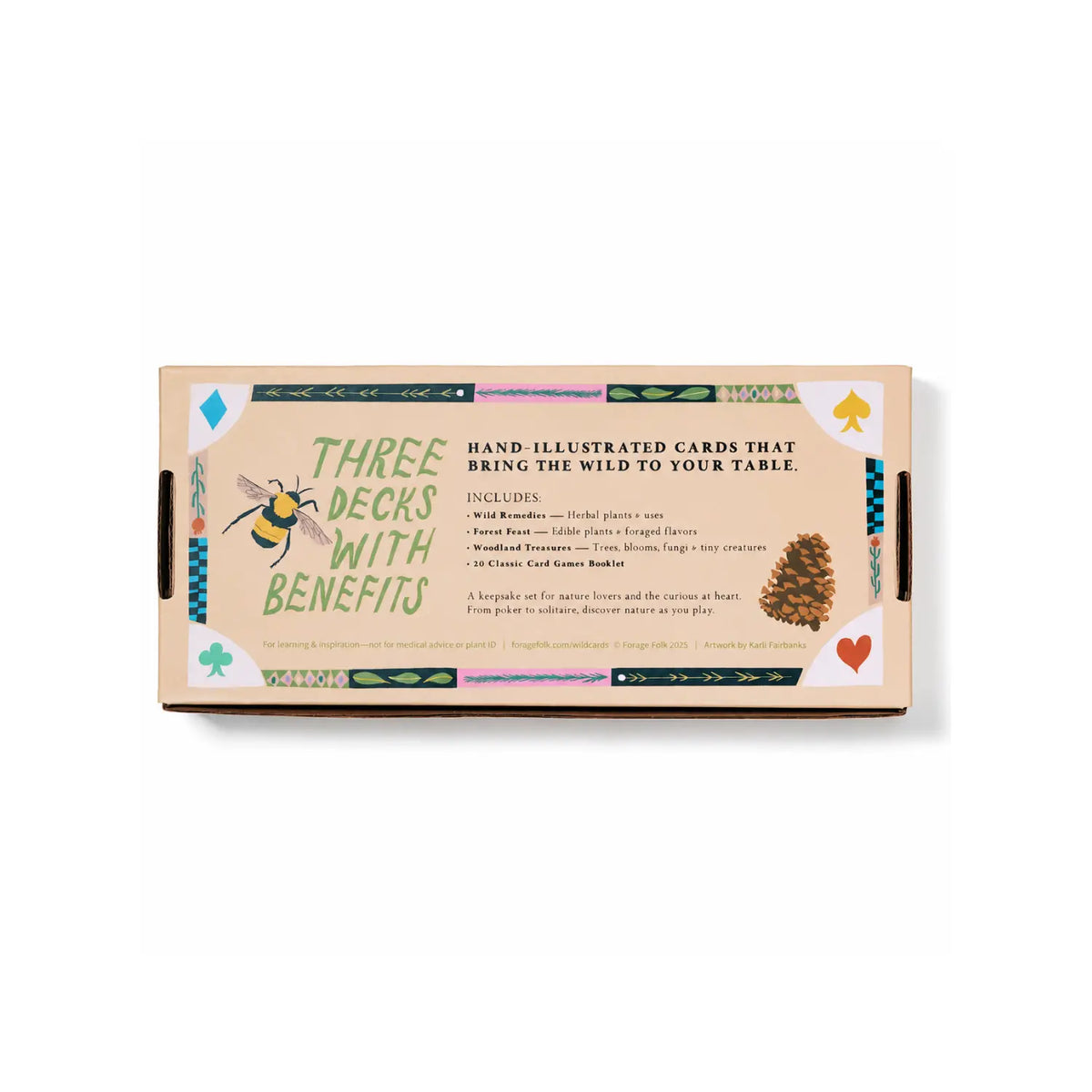 back of Forage Folk Wild Card Series with llustration of a bee and cone