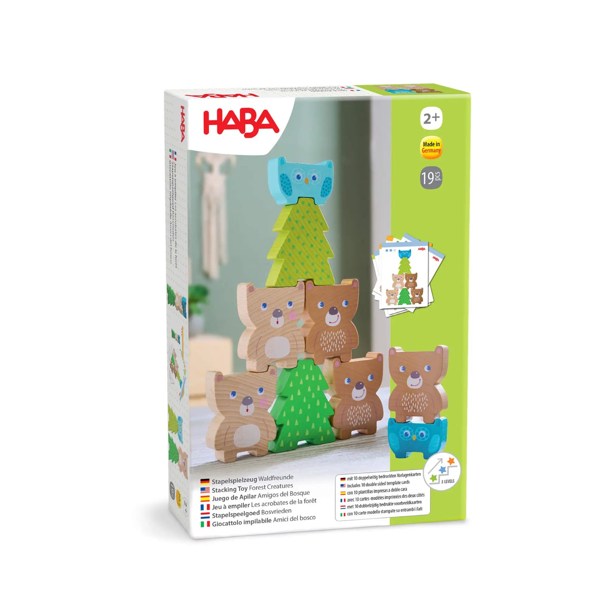 HABA toy packaging with wooden bear and tree figures on a white background